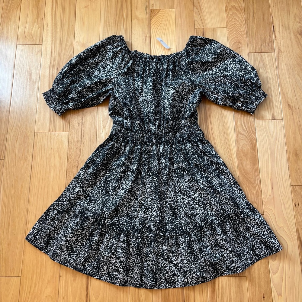 NEW Gap Puff Sleeve Black White Printed Casual Mini Dress